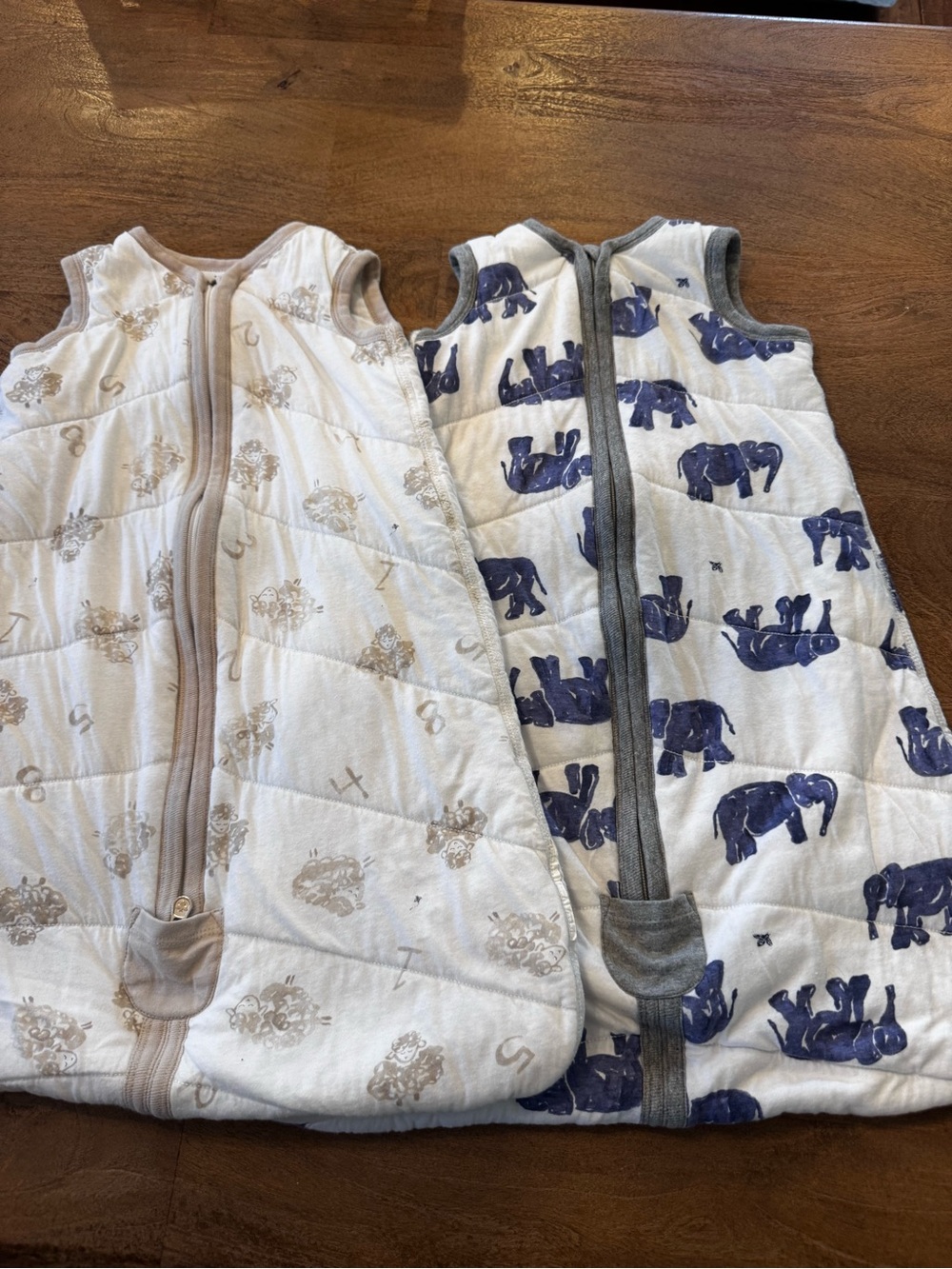 Burts Bees Sleep Sack Set - White/Beige & White with Blue Elephant Print